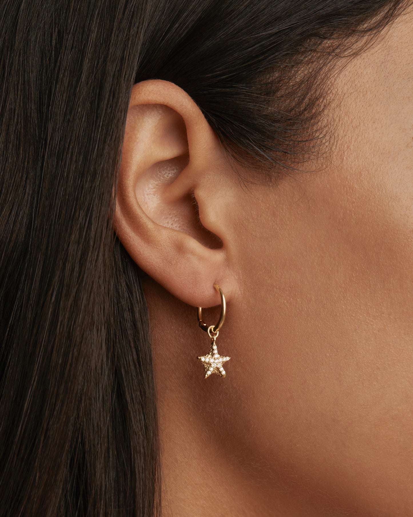 Gold By the Sea Crystal Starfish Hoops