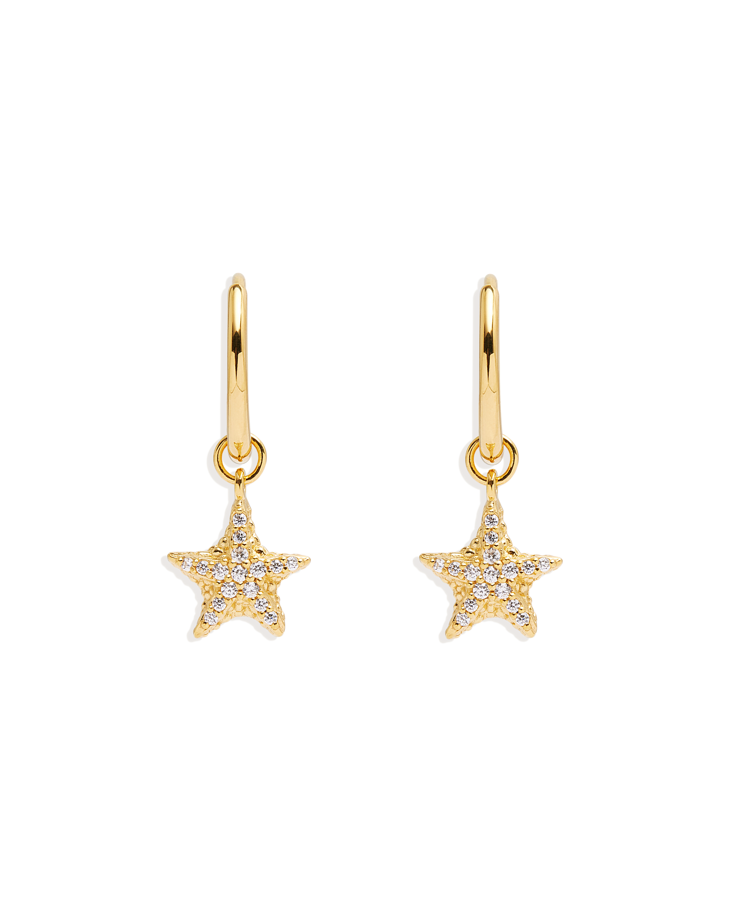 Gold By the Sea Crystal Starfish Hoops