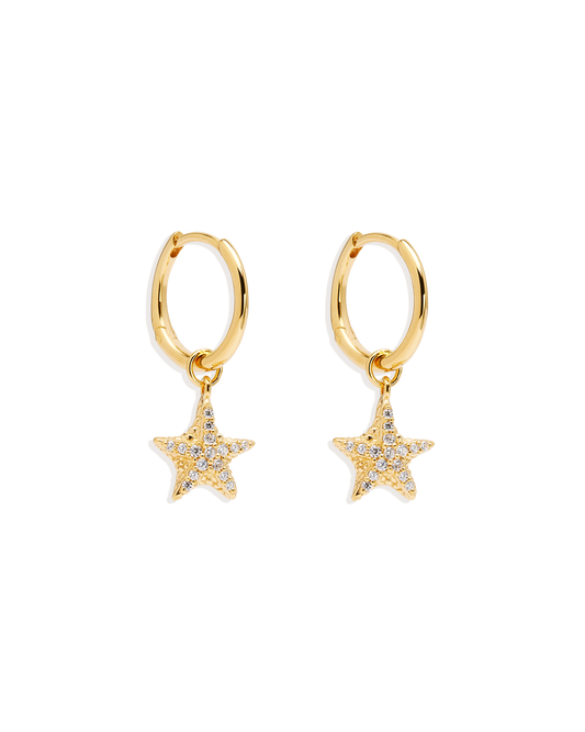 Gold By the Sea Crystal Starfish Hoops