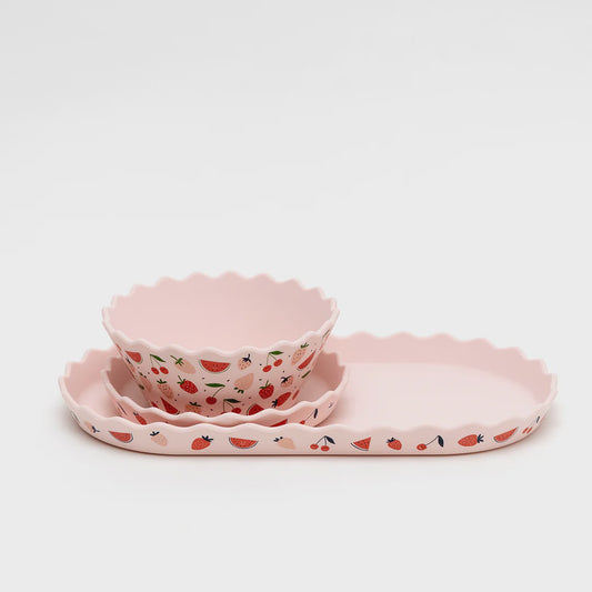 Pink Fruits Silicone Bowl and Plate Set